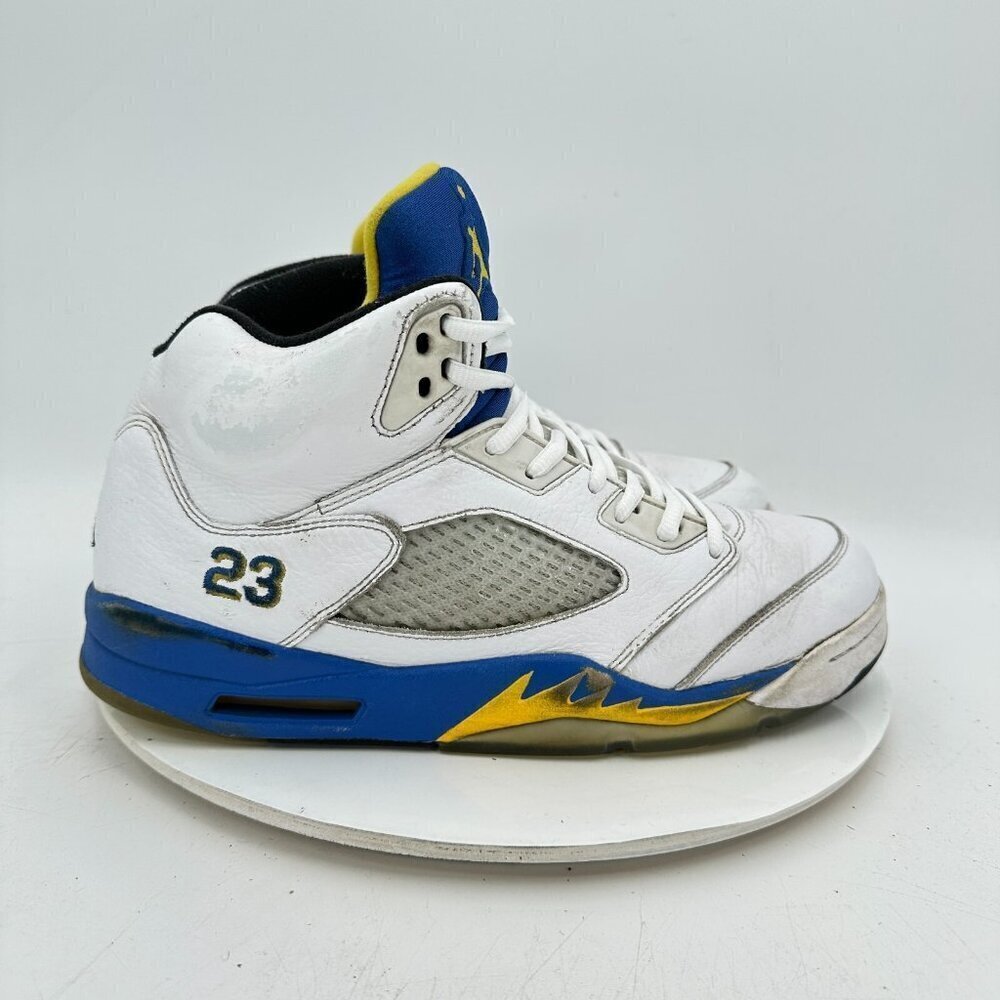 Nike Air Jordan 5 V Men Size 10.5 136027-189 Laney White Blue Yellow Shoes - Picture 4 of 11